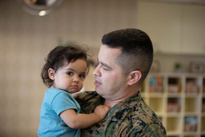 Military dad and child at an ASYMCA branch