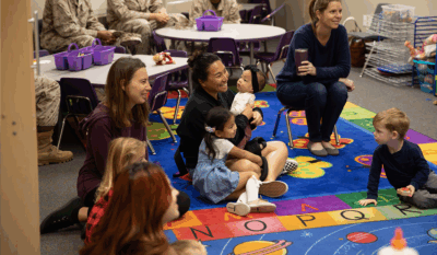 Military mothers together with their military kids at ASYMCA Operation Little Learners