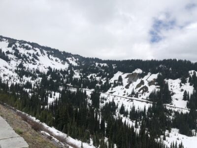 Snow in july at Mr. Rainier during a military family hike