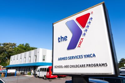 Armed Services YMCA (ASYMCA) sign in front of a local branch